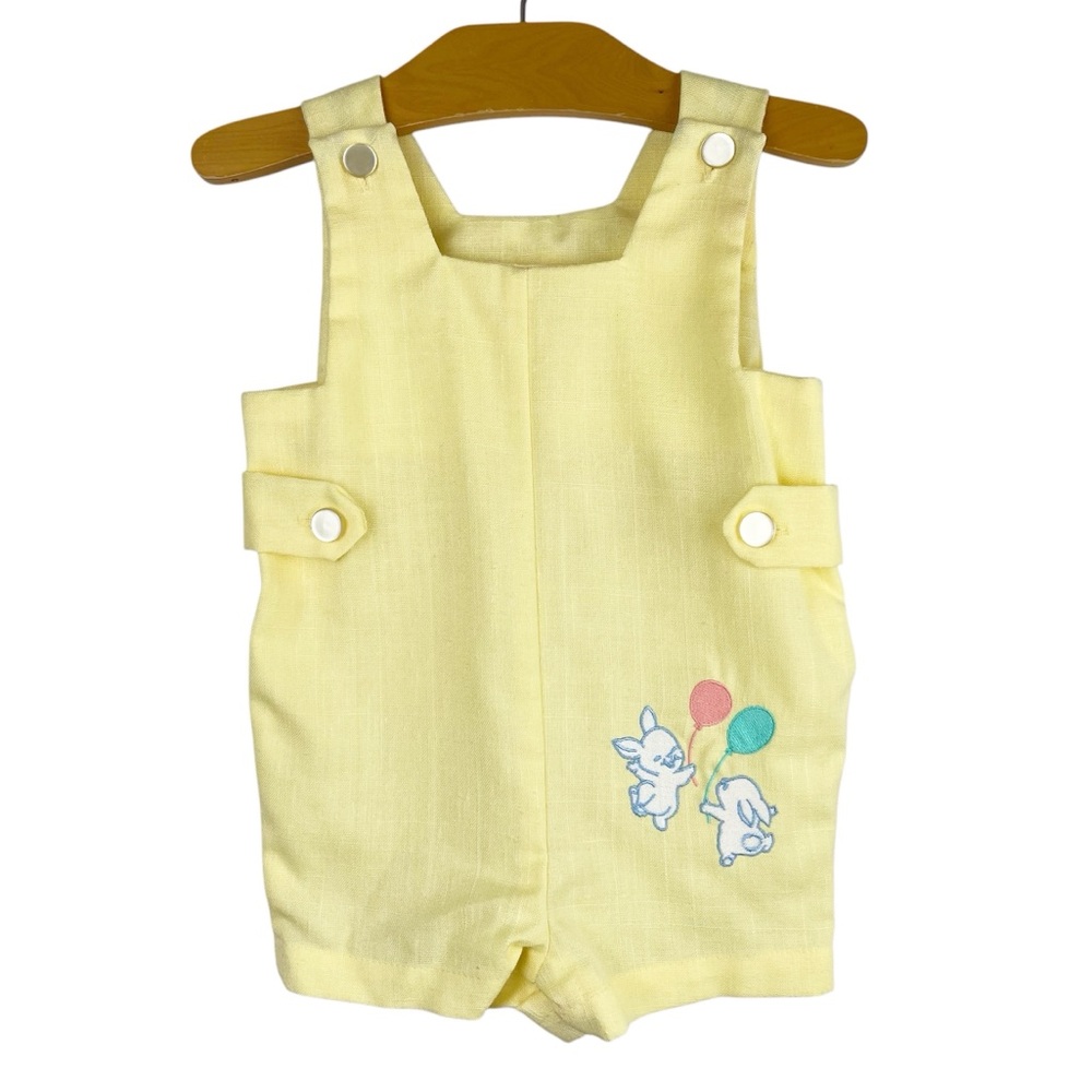 Vintage One Piece Jon Jon Romper Yellow Bunnies Balloons Size 3-6 Months Easter